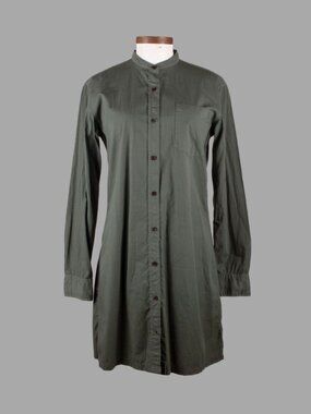 DRIES VAN NOTEN Green Mandarin Collar Long Button Up Shirt Sz FR 34 M Cotton